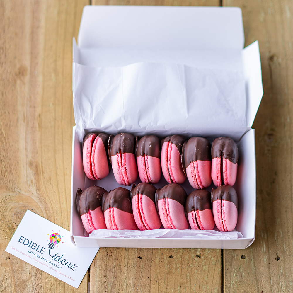 Chocolate-Dipped Strawberry Macarons